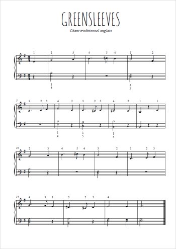 Téléchargez l'arrangement pour piano de la partition de Greensleeves en PDF
